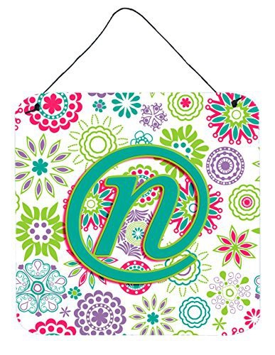 Caroline&#39;s Treasures Cj2011-Nds66 Letter N Flowers Pink Teal Green Initial Wall Or Door Hanging Prints, 6X6, Multicolor