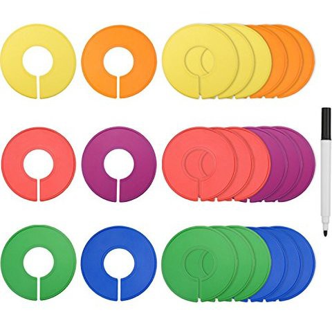 Blulu Colored Blank Closet Size Dividers Round Clothing Rack Dividers 24 Pieces With 1 Marker Pen