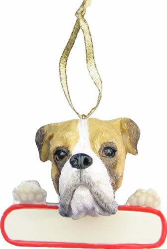 E&amp;S Pets Boxer Ornament Fawn Santa&#39;s Pals With Personalized Name Plate A Great Gift For Boxer Lovers