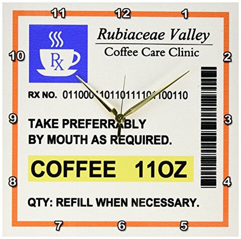 3Drose Funny Coffee Prescription Humorous Prescribed Caffeine Joke Medicine Wall Clock, 13 By 13&quot;