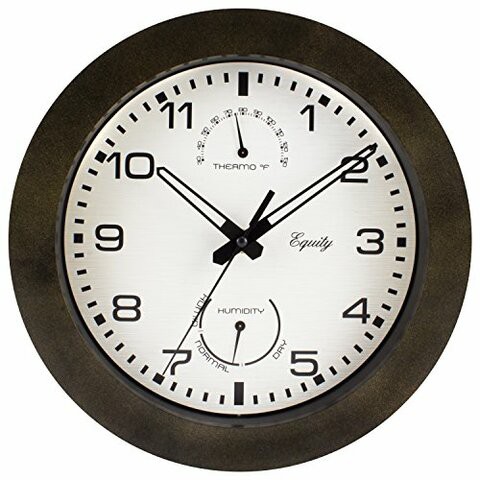 Equity By La Crosse 29005 Outdoor Thermometer And Humidity Wall Clock, 10&quot;, Brown