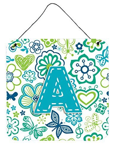 Caroline&#39;s Treasures Letter A Flowers And Butterflies Teal Blue Wall Or Door Hanging Prints, 6 X 6