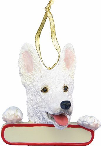 E&amp;S Pets German Shepherd Ornament White &quot;Santa&#39;s Pals&quot; With Personalized Name Plate A Great Gift For German Shepherd Lovers