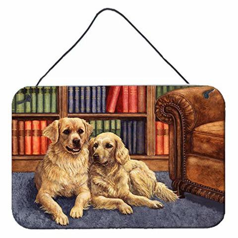 Caroline&#39;s Treasures Bdba0289Ds812 Golden Retrievers In The Library Wall Or Door Hanging Prints, 8X12, Multicolor