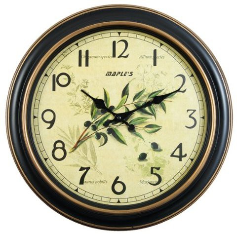 Maple&#39;s Clock Maple&#39;s 14.5-Inch Wall Clock, Aged Dial With Plant Graphic