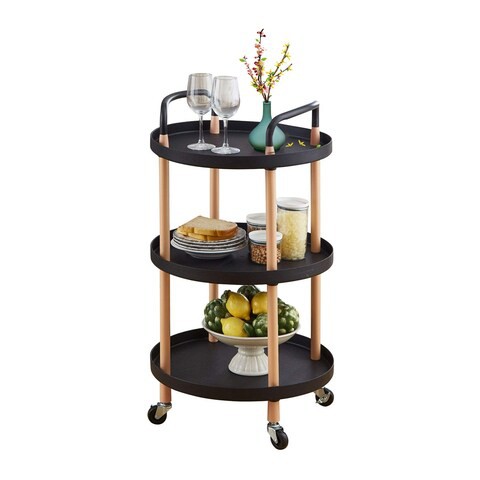 ALISSA-Utility Cart Pantry Storage Rolling Cart, 3-Tier Shelf on Wheels for Home Office Baby Room or Kitchen, Black.