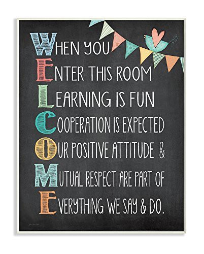 The Kids Room by Stupell Stupell Home D Cor Welcome Acrostic Rainbow Chalk Wall Plaque Art, 10 X 0.5 X 15, Proudly Made In Usa