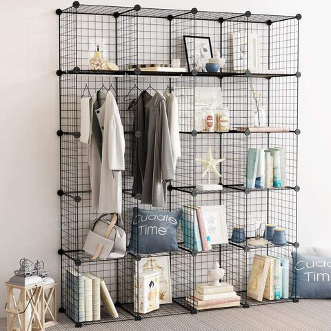 Generic 20-Cube Diy Wire Grid Bookcase, Multi Use Modular Storage Shelving Rack, Open Organizer Cabinet For Books, Toys, Clothes, Tools