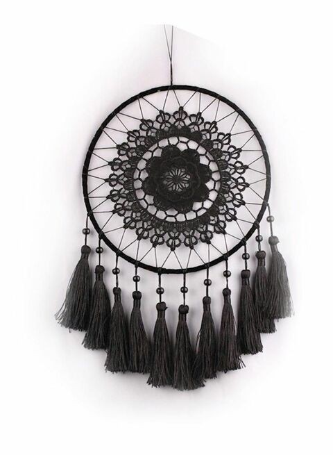Generic Handmade Big Flowing Lace Dream Feather Hanging Decorations Black