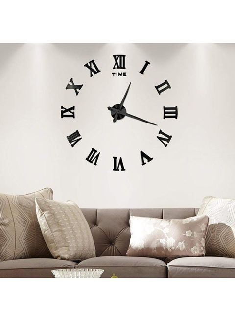 Generic 3D Wall Clock With Mirror Number Stickers Black 39X39Inch