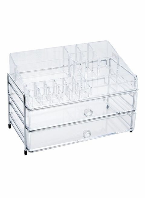 East Lady 3 Tier Bathroom Storage Cosmetic Organizer Silver/Clear 34x22x24cm