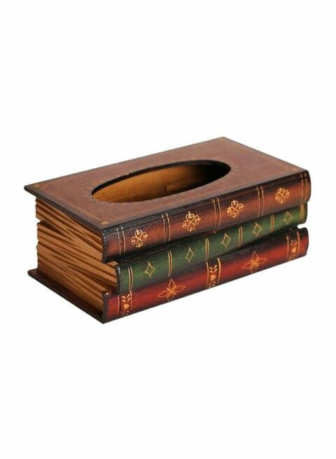 East Lady Wooden Book Shaped Tissue Holder Box Brown/Green/Black 26x15x10cm