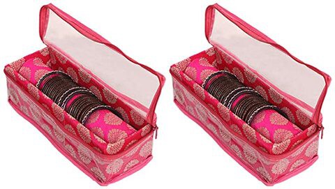 Kuber Industries Brocade 2 Piece Hardboard 1 Rod Bangle Box, Pink (CTKTC622)