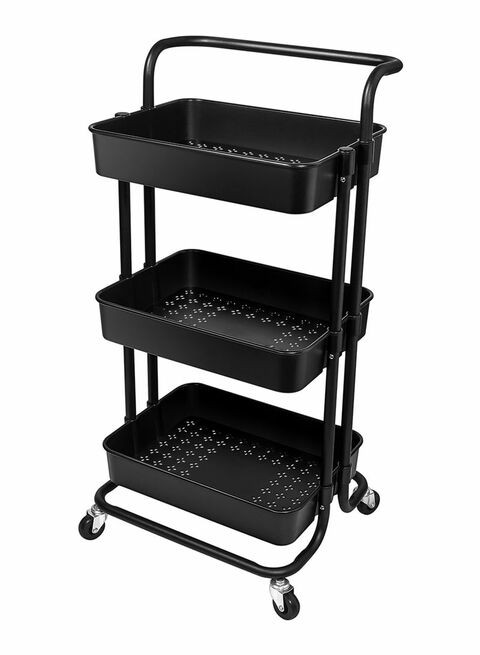 3-Tier Utility Cart Storage Rack With Wheels Black