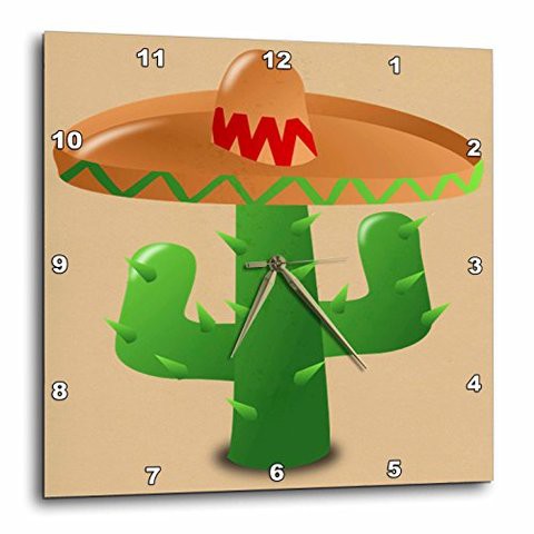 3Drose Dpp_39638_2 Green Cactus With Tan Sombreo Wall Clock, 13 X 13