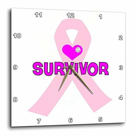 3Drose Dpp_211126_2 Pink Ribbon With The Word Survivor &amp; A Heart &amp; Diamond Effect Wall Clock, 13 By 13&quot;