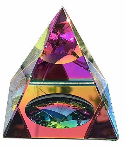 Amlong Crystal Iridescent Pyramid - Rainbow Colors 3.5 Inches Tall With Gift Box