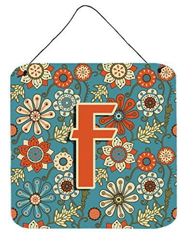 Caroline&#39;s Treasures Cj2012-Fds66 Letter F Flowers Retro Blue Wall Or Door Hanging Prints, 6X6, Multicolor