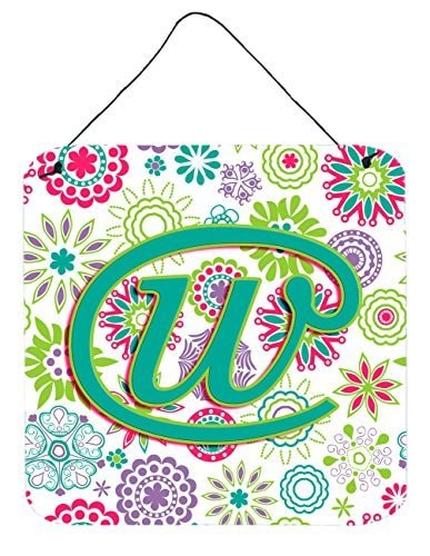 Caroline&#39;s Treasures Cj2011-Wds66 Letter W Flowers Pink Teal Green Initial Wall Or Door Hanging Prints, 6X6, Multicolor