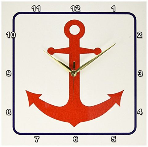 3Drose Dpp_165792_2 Red Boat Anchor Blue Outline Wall Clock, 13 By 13&quot;