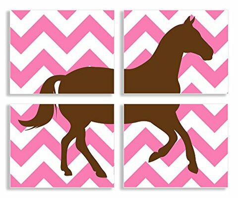 The Kids Room By Stupell Brown Horse Silhouette On Pink Chevron 4-Pc Rectangle Wall Plaque Set, Proudly Made In Usa