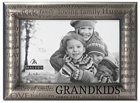 Malden International Designs Modern Pewter Metal Diecast Grandkids Expressions Picture Frame, 4X6, Silver