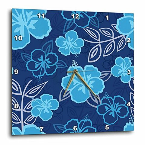 3Drose Dpp_203418_1 Blue Hawaiian Hibiscus Pattern Wall Clock, 10 By 10&quot;