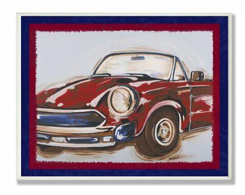 The Kids Room By Stupell Blue And Red Vintage Car Rectangle Wall Plaque, 11 X 0.5 X 15, Proudly Made In Usa