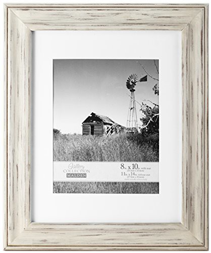 Malden International Designs Whitman White Wash Matted Wood Picture Frame, 8X10/11X14, White