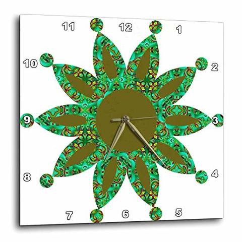 3Drose Dpp_176225_1 Green Moroccan Dot Point Flower Wall Clock, 10 By 10-Inch