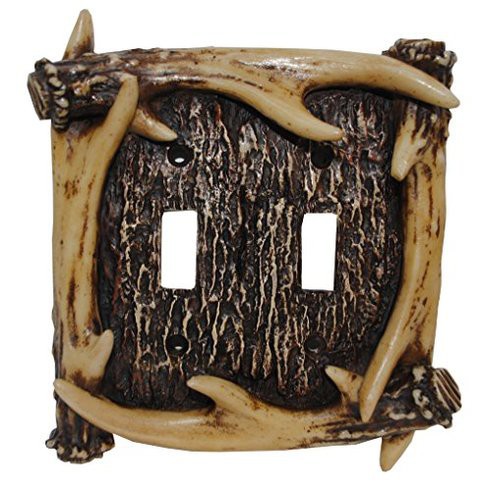 Hiend Accents Ld8200-Ds-Oc Rustic Antler Double Switch Decorative Wall Plate, 5&quot; X 5&quot; X 0.5&quot;, Brown