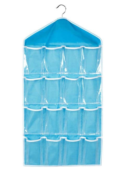 Generic 16-Pockets Wardrobe Hanging Storage Bag Blue 73 X 42cm