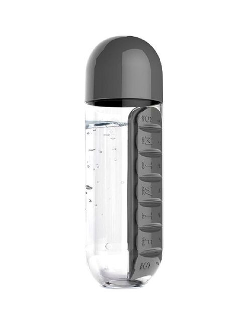 Generic Water Bottle With Daily Pill Box Organizer 600 Ml Grey/Clear