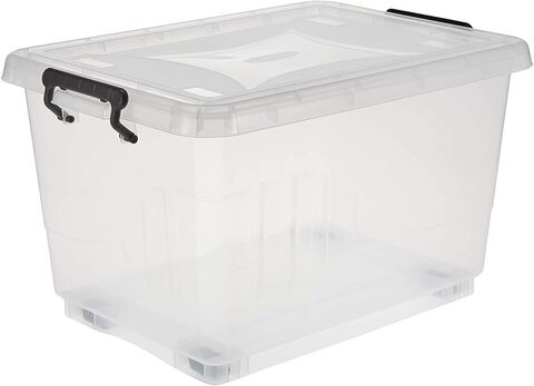 Doreen Storage Box Plastic Storage Box Clear with Wheels and Latch-locking Lid, Transparent, W 38.0 x H 30.0 x L 54.0 cm, 33-liters, Plastic（GC914A）