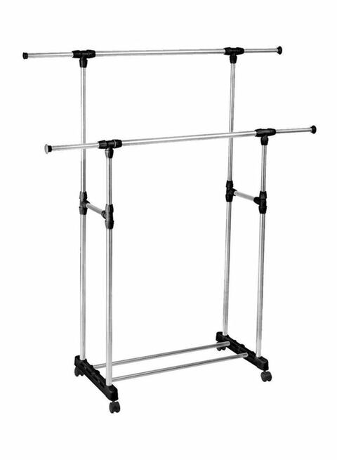 Double Pole Portable Rack With Wheels Silver/Black Medium