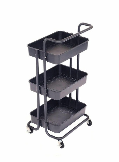 3 Tier Utility Rolling Storage Cart With Handles And Lockable Wheels Brown 43x36x86.5cm