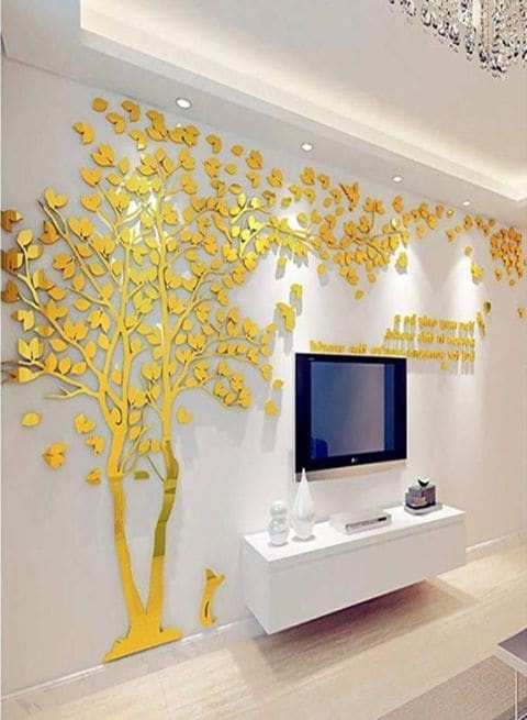 Generic 3D Couple Tree Wall Stickers Gold 100x200centimeter