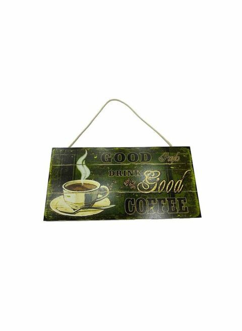 East Lady Coffee Themed Wall Hanging Sign Board Green/Black/Beige 30x15cm