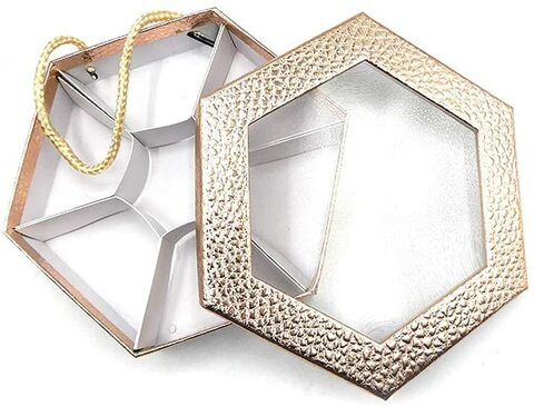 Generic Beautiful Hexagonal Chocolate Box - Golden Rose Colour- (23X4.6cm) (Pack Of 1 Unit)