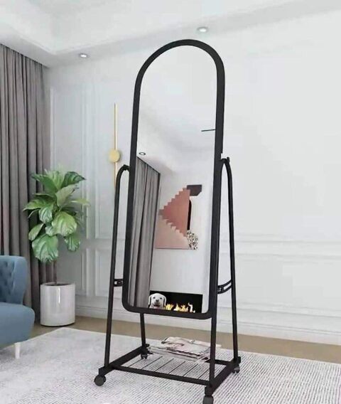 GLZ Metal Framed Decorative Dressing Floor Standing Mirror, Full Body Mirror (BLACK)