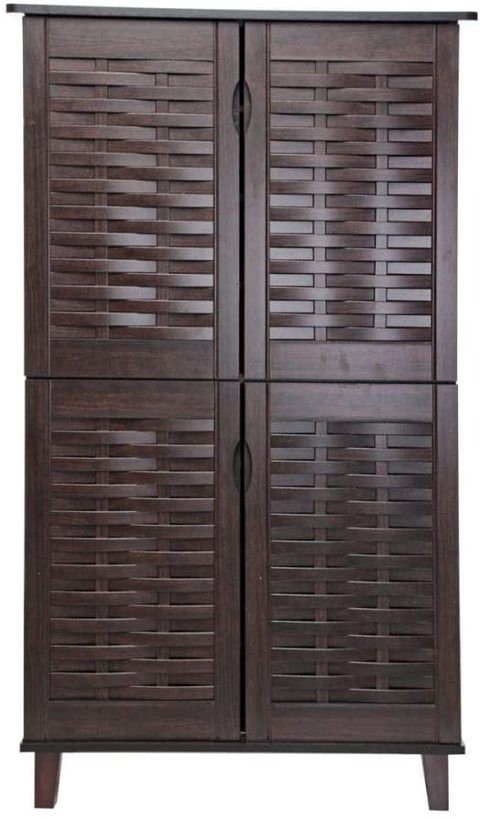 Generic Weaved Design Four Door Shoe Cabinet, Dark Brown - 132 X 74 X 36 Cm By Galaxy Design