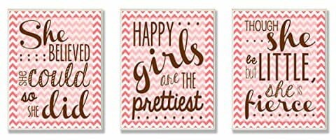 The Kids Room By Stupell Pink Chevron Inspirational She Believed She Could 3-Pc. Wall Plaque Set, 11 X 0.5 X 15, Proudly Made In Usa