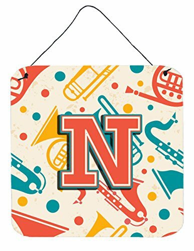 Caroline&#39;s Treasures Letter N Retro Teal Orange Musical Instruments Initial With Wall Or Door Hanging Prints, 6 X 6