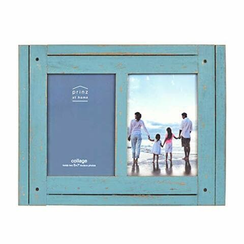 Prinz Homestead 5-Inch By 7-Inch Collage Photo Frame For Two Photos In Distressed Finish, Blue