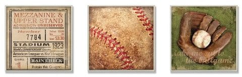 The Kids Room By Stupell Take Me Out To The Ballgame Memories 3-Pc Square Wall Plaque Set, 12 X 0.5 X 12, Proudly Made In Usa