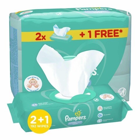 Pampers Complete Clean Baby Wipes with 0% Alcohol 2+1 Packs 192 Wipe Count