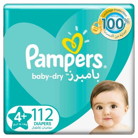 Pampers Baby-Dry Diapers, Size 4, 10-15kg, with Leakage Protection, 112 Baby Diapers