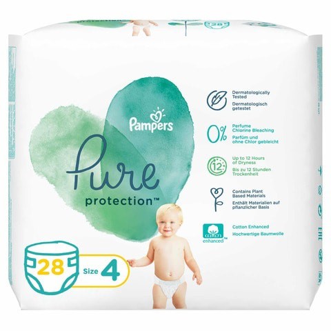 Pampers Pure Protection Dermatologically Tested Diapers Size 4 9-14kg 28 Diaper Count