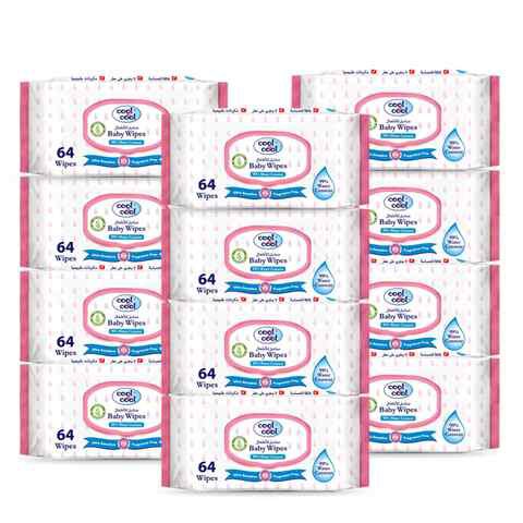 Cool & Cool Baby Wipes Water 99% 64 Count x12