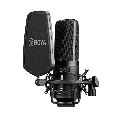 BOYA BY-M1000 Professional Large Diaphragm Podcast Condenser Microphone Set Support Cardioid/Unidirectional/Bidirectional with Cabled Double Layer Pop Filter (XLR) for Singing.